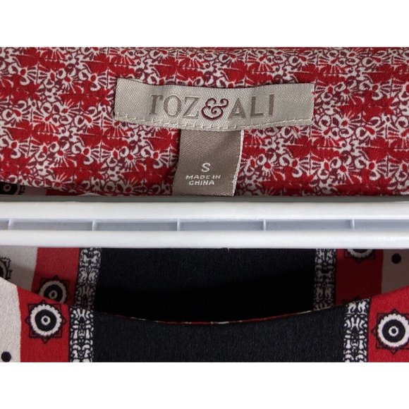 Roz & Ali Red Lightweight Blouse Women Small Patterned Long Sleeve Pop Over - Picture 2 of 8